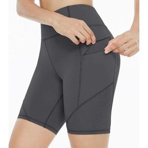 ZJCT Womens High Waisted Spandex Tummy Control Yoga Biker Shorts S Zip Pockets